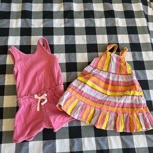 Pink Romper and Striped Dress Set